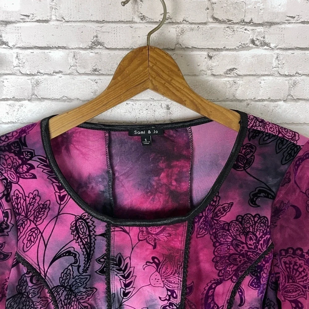 Vintage Whimsigoth Purple Patchwork 3/4 Sleeve - Picture 3 of 5